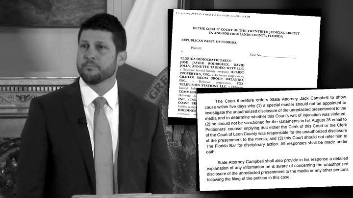 James Uthmeier beside pages from the Republican Party of Florida lawsuit